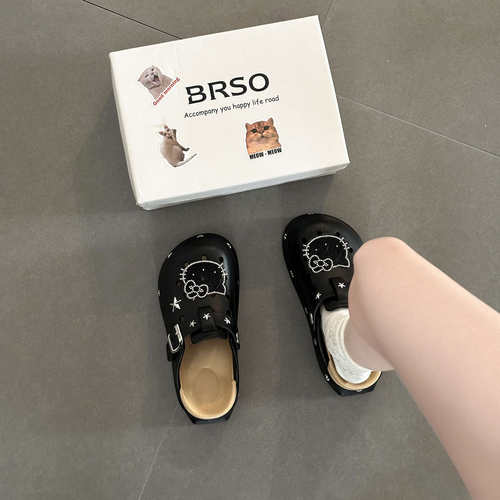 BRSO休闲小猫厚底洞洞鞋女2025新款夏季外穿防滑百搭包头凉拖鞋