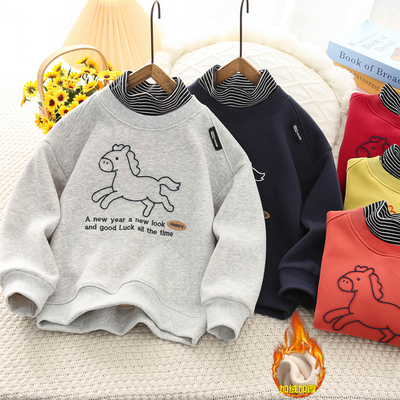 男童半高领加绒卫衣2025秋冬新款