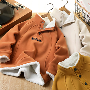 男孩加绒加厚卫衣秋冬装新款男童立领保暖上衣儿童内搭防风打底衫