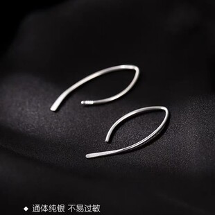s999纯银线条耳环轻奢2026爆款养耳洞耳钉时尚耳钩高级感小众耳饰