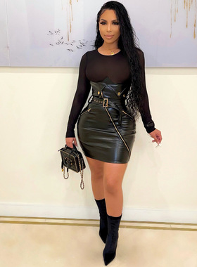 Sleeve Bodycon Night Short Party Mini Club Dresses皮衣连衣裙