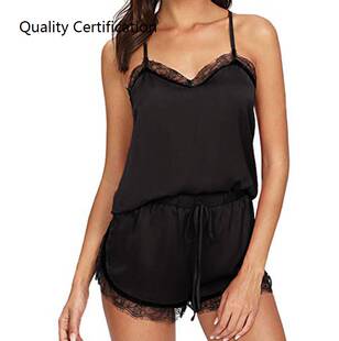 Satin Trim Lace Nightdress Top Pants Cami Sleeveless