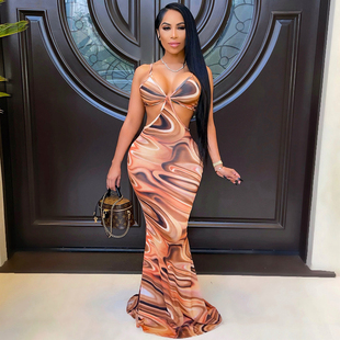 Out 镂空连衣裙 Strap Hollow Party Bodycon Length Waist Floor