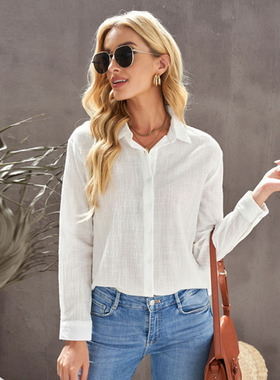 women's spring and summer lapel top loose cardigan shirt衬衣