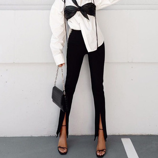 slim 2022 color slit trousers长裤 zipper solid trousers