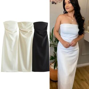 color solid dress纯色抹胸连衣裙女 slim fit strapless Women