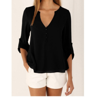 Tops And Blouses Long Sleeve Black White Ladies Blouse Shirt