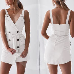 Strap Dress Adjustable Mini Sling breasted Neck Double