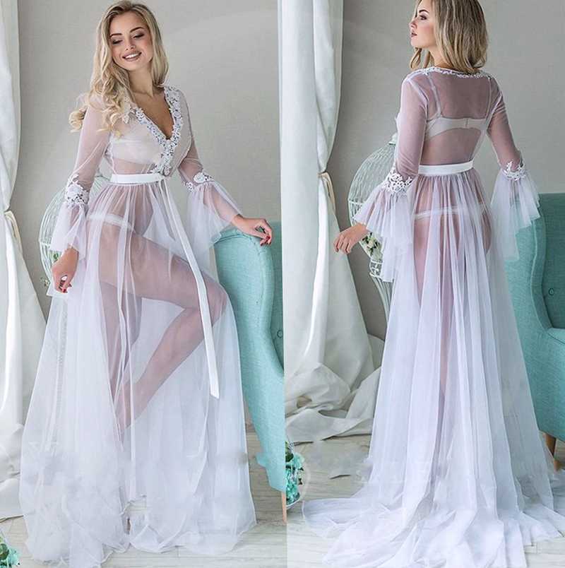 Nightwear Long-sleeved Nightdress Smock Pyjama sexy #W