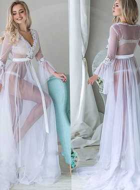 Nightwear Long-sleeved Nightdress Smock Pyjama sexy #W