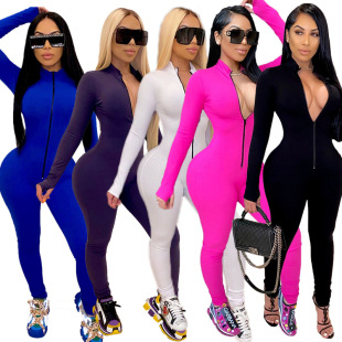 Sport Long Fitness Set Overalls Zip Fashion Suit Pants