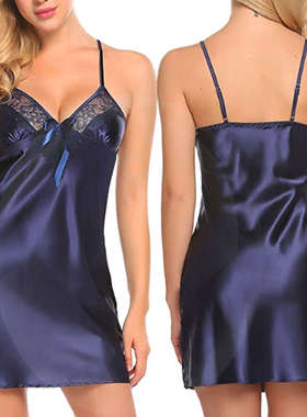 Pajamas simulation silk nightgown sexy lingerie nightdress