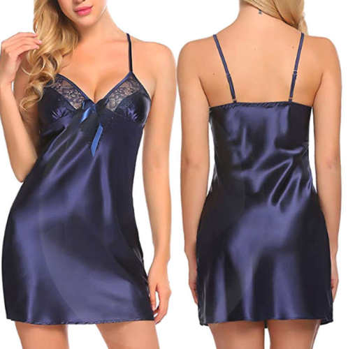 Pajamas simulation silk nightgown sexy lingerie nightdress