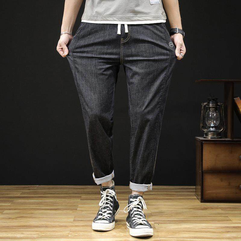 夏季超薄天丝牛仔裤男薄款胖子松紧腰拉链加肥加大码冰氧吧九分裤,男装,牛仔裤,淘宝优惠券,粉丝福利购,淘宝优惠卷