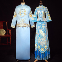 蓝色秀禾服新郎2020新款结婚中国风敬酒服女中式婚纱新娘孕妇大码