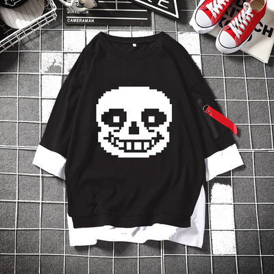 undertale传说之下衣服波动狗骷髅T恤假两件男女休闲短袖夏装