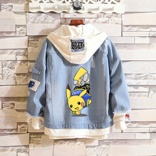 皮卡丘牛仔外套男女春秋季韩版潮流情侣休闲假两件上衣春季新款薄