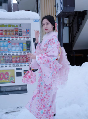 日本和服女款改良便穿版粉色甜美礼服正装和装和风不易皱材质摄影