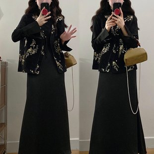实拍~大码女装2026春季新款新中式国风马甲高腰显瘦半身裙三件套