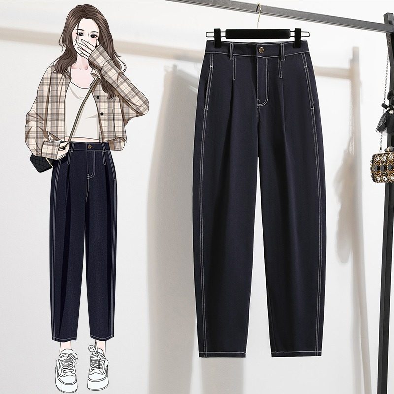 实拍好质量针织牛仔裤女春秋高腰宽松显瘦大码胖mm老爹萝卜裤,女装/女士精品,大码裤装,淘宝优惠券,粉丝福利购,淘宝优惠卷