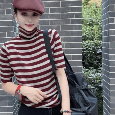 高领中袖减龄修身显瘦百搭上衣女