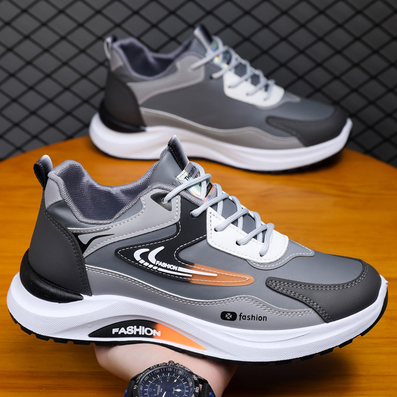 保罗柏妮丝男鞋2025新款皮面防水运动鞋潮流百搭休闲老爹鞋跑步鞋