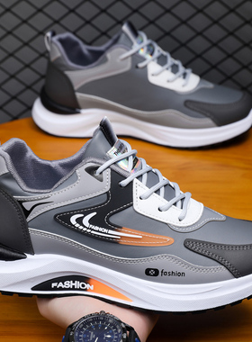 保罗柏妮丝男鞋2025新款皮面防水运动鞋潮流百搭休闲老爹鞋跑步鞋