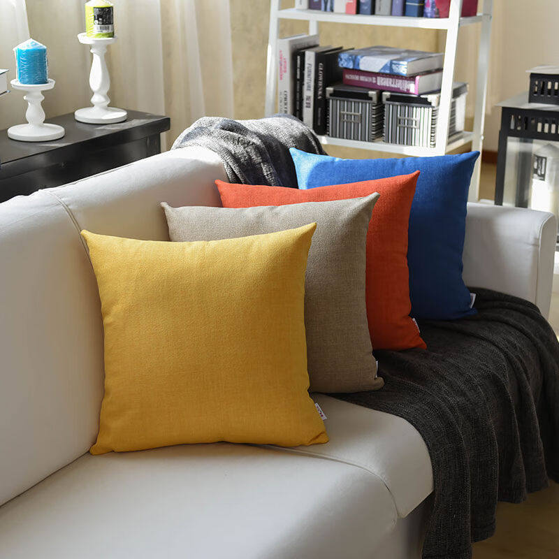 欧式沙发抱枕靠垫布艺纯色精织细麻客厅床头靠背汽车枕头办公室腰