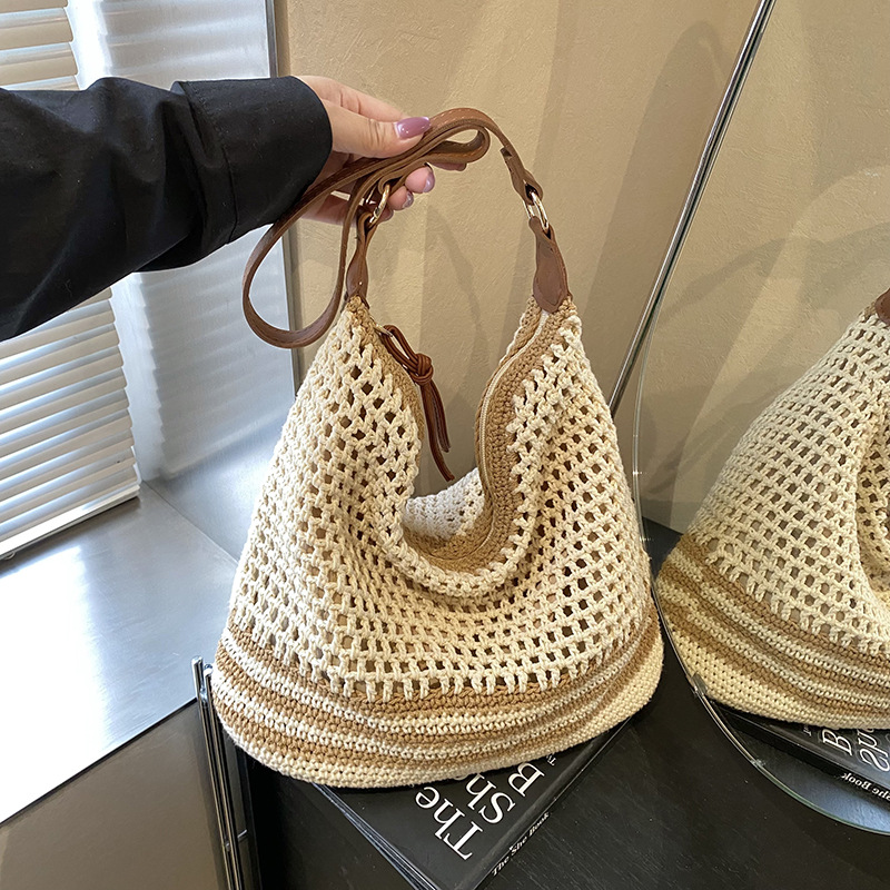 日本品质沙滩旅行大容量单肩包包女2025夏季新款手工编织包时尚通