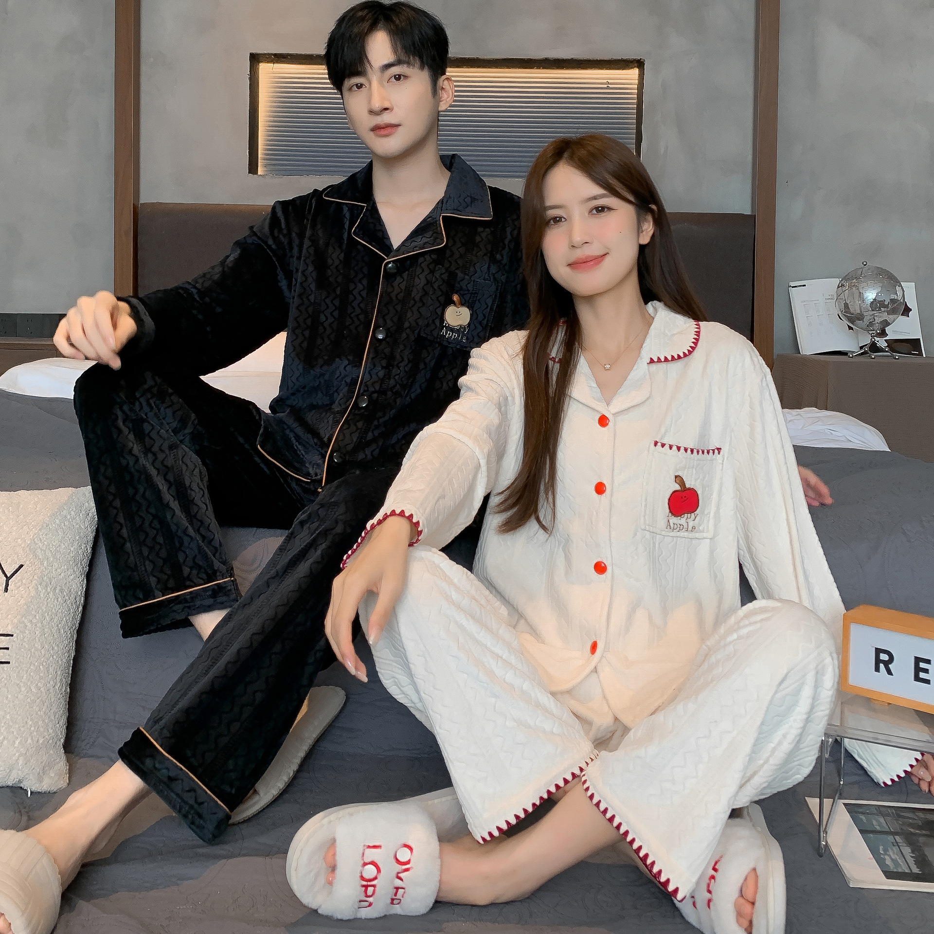 日本品质高级感海岛绒情侣睡衣女秋冬季新款加绒保暖珊瑚绒男士家