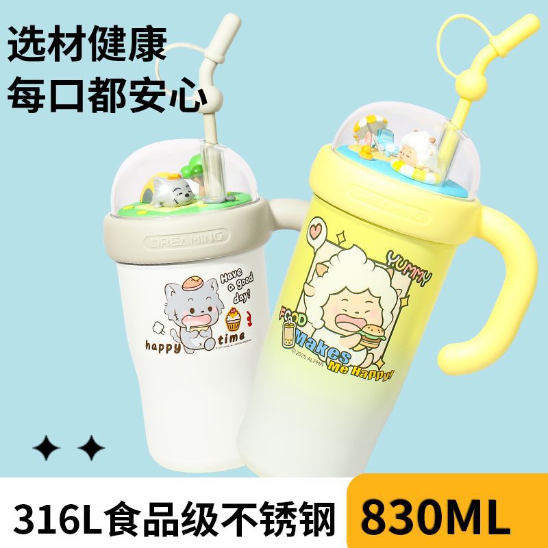 日本品质2025新款喜羊羊与灰太狼咕咚景观杯316大容量可爱卡通吸