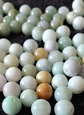 挑选后纯天然缅甸玉石A货三彩翡翠散珠13mm圆珠diy手链玉珠子