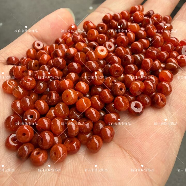 缅甸翡翠红翡算盘珠子diy配件手工编织手绳项链文玩佛珠配饰