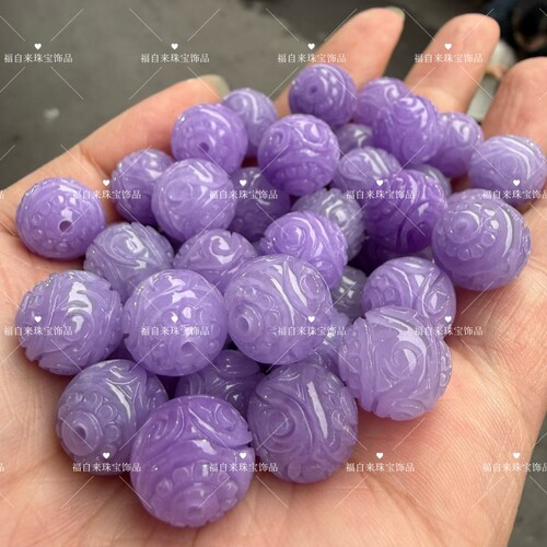 diy饰品配件12-13毫米紫罗兰巴山翠玉回纹雕花圆珠散珠紫色玉珠