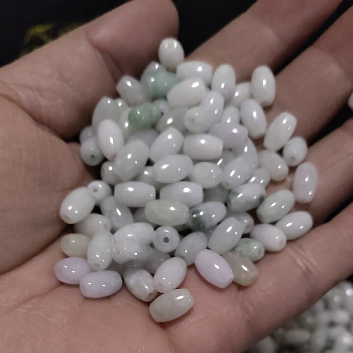 清仓天然a货冰糯种翡翠米珠玉散珠子椭圆扁珠diy手工编织配饰材料
