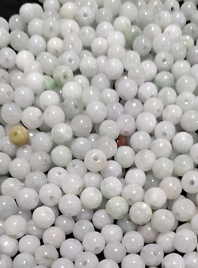 天然a货翡翠3.5-13mm浅绿白色圆珠子散珠子diy手链项链挂绳配件
