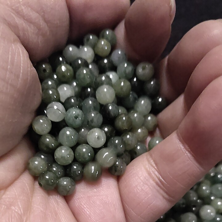整包5.5-6mm缅甸翡翠A货油青散珠圆珠子diy手链项链配件配饰尾珠