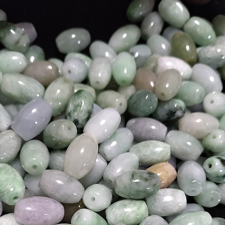 8X12天然翡翠a货散珠三彩玉珠转运珠路路通米珠diy项链手链串珠子