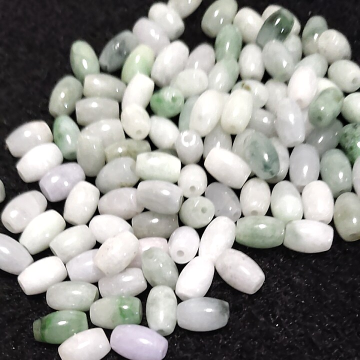 玉石散珠翡翠A货米珠散6*9毫米散珠diy手链项链戒指珠子饰品配件