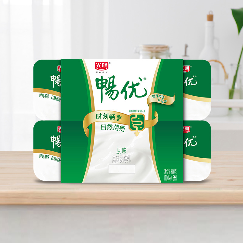 光明畅优原味益生菌酸奶100g杯装配餐酸奶12杯装