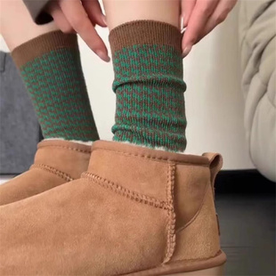 2双装 秋冬双针创意艺术千鸟格复古绿色调调可堆堆