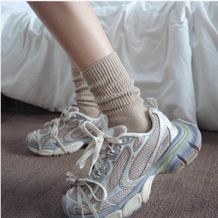 简约黑色白色中筒棉纯色运动潮流竖咖色美拉德穿搭袜子 4双装