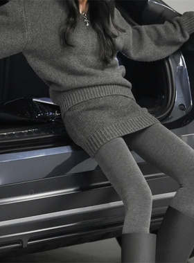 2双装 秋冬季保加绒加厚外穿打底裤连裤高级灰色随性风