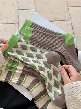 4双装 秋冬棕绿色复古小从羊绒保暖ins风