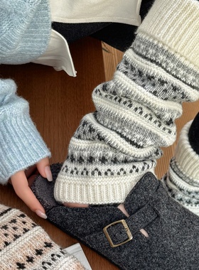 被问800次的神袜2026早春卡其色高级感软糯翻边羊毛费尔岛袜DF