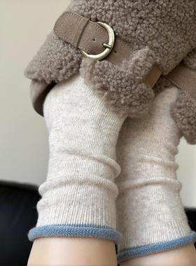 这个蓝色小袜边好绝！2025冬季韩系卷边撞色袜子女羊毛厚款暖和DF