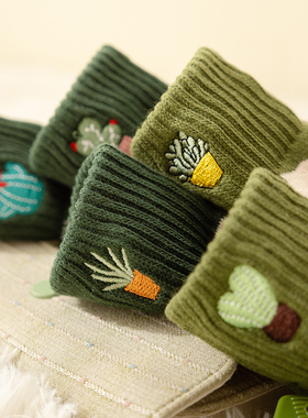 2双装 加绒加厚刺绣植物毛圈毛巾底可爱风