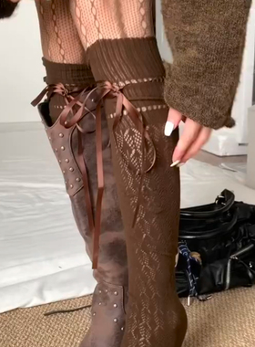 2025冬季复古菱格日系丝带蝴蝶过膝袜搭配缕空千禧风连裤袜女DF
