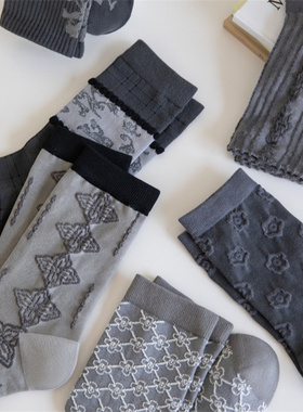 2双装 法式复古高级灰色碎花菱格古着宫廷风