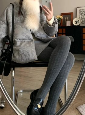 第一束光2026早春美拉德咖色竖纹麻花连裤袜轻压简约百搭棉打底袜